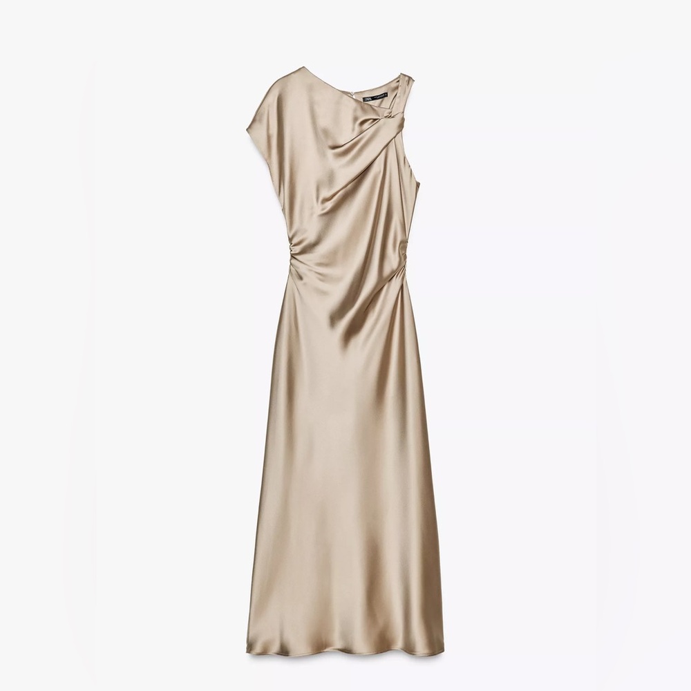 SATIN DRAPED MIDI DRESS